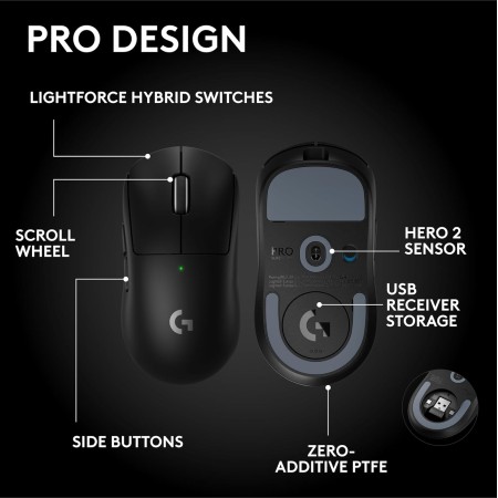 LOGITECH G PRO X SUPERLIGHT 2 SE, 60g, LIGHTSPEED wireless technology ,HERO 2 sensor up to 44,000 DPI, Battery life up to 88 hours - BLACK