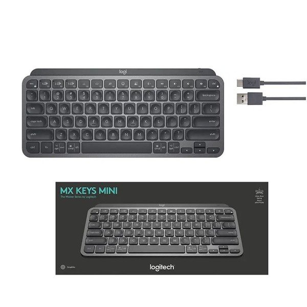 كيبورد احترافي من لوجيتك MX Keys Mini, اتصال لاسلكي عبر Bluetooth, إضاءة خلفية, بطارية مدمجة قابلة للشحن, متوافقة مع أنظمة التشغيل المتعددة - رمادي فاتح