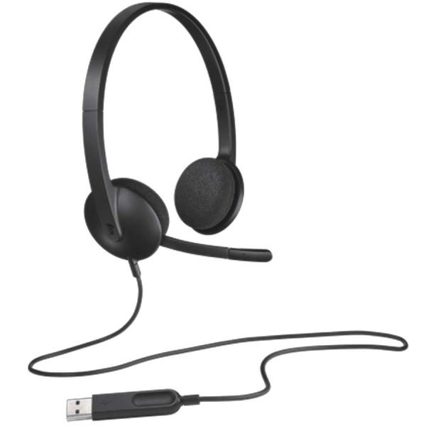 Wired Headset Logitech H340 USB Computer ,Clear digital stereo sound ,Lightweight design ,Adjustable boom mic -Black