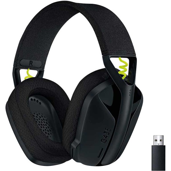 Logitech G435 Lightspeed and Bluetooth Wireless Gaming Headset - 18h Battery, Dolby Atmos, PC, PS4, PS5, Mobile - لوجيتك سماعة رأس للالعاب وايرليس وبلوتوث اسود