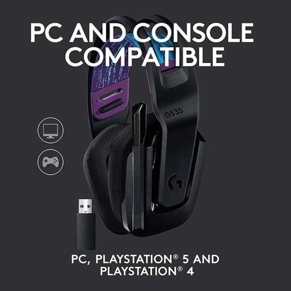 Logitech G535 Lightspeed Wireless Gaming Headset - Compatible with PC, PS4, PS5, USB Rechargeable - سماعة رأس لاسلكية للألعاب لوجيتيك أسود