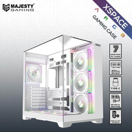 كيس كمبيوتر MAJESTY XSPACE 006 ARGB – أبيض | 7 مراوح ARGB | زجاج حراري | دعم ATX كيس كمبيوتر MAJESTY XSPACE 006 ARGB – أبيض | 7 مراوح ARGB | زجاج حراري | دعم ATX