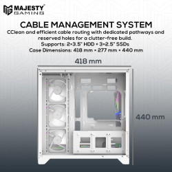 كيس كمبيوتر  MAJESTY XSPACE 007 ARGB – أبيض | 7 مراوح ARGB | زجاج حراري | دعم ATX