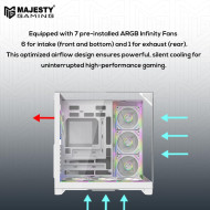 كيس كمبيوتر  MAJESTY XSPACE 007 ARGB – أبيض | 7 مراوح ARGB | زجاج حراري | دعم ATX