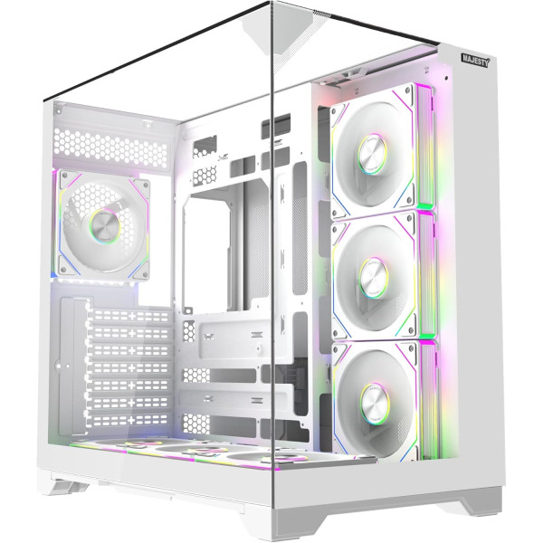 كيس كمبيوتر  MAJESTY XSPACE 006 ARGB – أبيض | 7 مراوح ARGB | زجاج حراري | دعم ATX