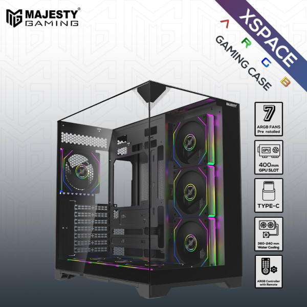 PC Case MAJESTY XSPACE 006 ARGB Mid Tower – Black | 7x ARGB Fans | Tempered Glass | ATX Support