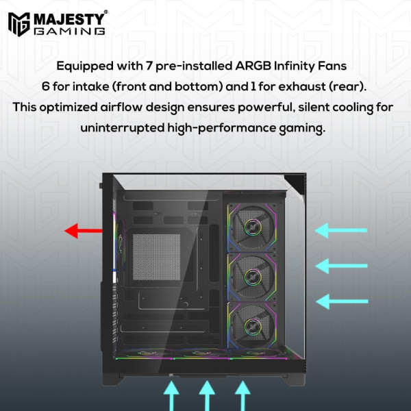PC Case MAJESTY XSPACE 006 ARGB Mid Tower – Black | 7x ARGB Fans | Tempered Glass | ATX Support