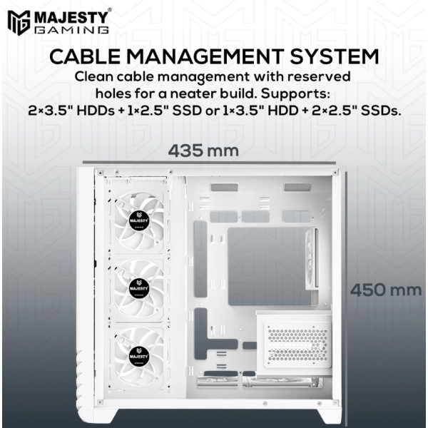 كيس كمبيوترMAJESTY BOULEVARD 008 ARGB – أبيض 7 مراوح ARGB  زجاج حراري  دعم لوحات ATX