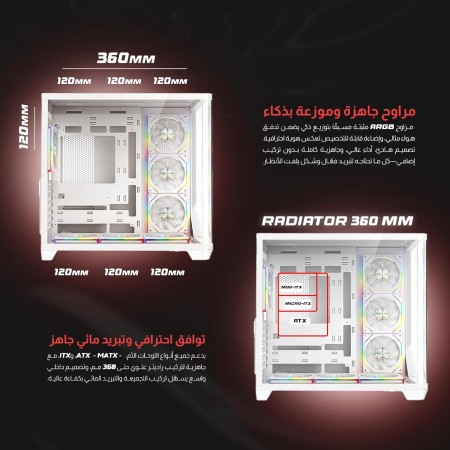 PC Case MAJESTY BOULEVARD 008 ARGB ATX Mid Tower, 7 pre-installed ARGB fans, Support ATX, Micro-ATX, and Mini-ITX MB - WHITE