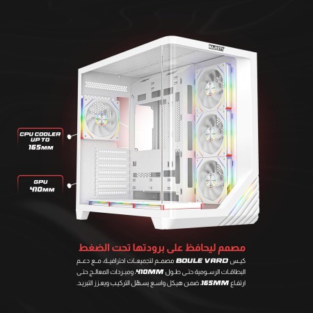 PC Case MAJESTY BOULEVARD 008 ARGB ATX Mid Tower, 7 pre-installed ARGB fans, Support ATX, Micro-ATX, and Mini-ITX MB - WHITE