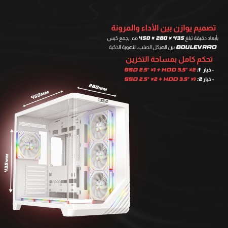 PC Case MAJESTY BOULEVARD 008 ARGB ATX Mid Tower, 7 pre-installed ARGB fans, Support ATX, Micro-ATX, and Mini-ITX MB - WHITE