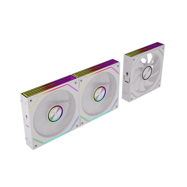 مراوح MAJESTY PRISM, ب 3 مراوح مقاس 120مم, تصميم Building Block لتوصيل المراوح معًا بكابل واحد فقط, إضاءة ARGB قابلة للمزامنة, تحكم PWM - أبيض
