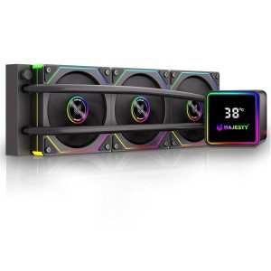 مبرد مائي احترافي MAJESTY CLD-301-B بحجم 360mm ARGB، إضاءة ARGB قابلة للتخصيص، شاشة رقمية، أنابيب تبريد متينة ومضادة للتسريب - اسود