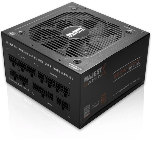 مزود طاقة MAJESTY MPS850-B01 بقدرة تصل إلى 850 واط، حاصل على شهادة 80 PLUS Bronze، بتصميم معياري كامل (Fully Modular)، يدعم معيار ATX 3.1 - اسود مزود طاقة MAJESTY MPS850-B01 بقدرة تصل إلى 850 واط، حاصل على شهادة 80 PLUS Bronze، بتصميم معياري كامل (Fully Modular)، يدعم معيار ATX 3.1 - اسود