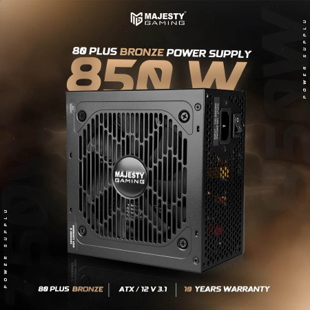 مزود طاقة MAJESTY MPS850-B01 بقدرة تصل إلى 850 واط، حاصل على شهادة 80 PLUS Bronze، بتصميم معياري كامل (Fully Modular)، يدعم معيار ATX 3.1 - اسود مزود طاقة MAJESTY MPS850-B01 بقدرة تصل إلى 850 واط، حاصل على شهادة 80 PLUS Bronze، بتصميم معياري كامل (Fully Modular)، يدعم معيار ATX 3.1 - اسود