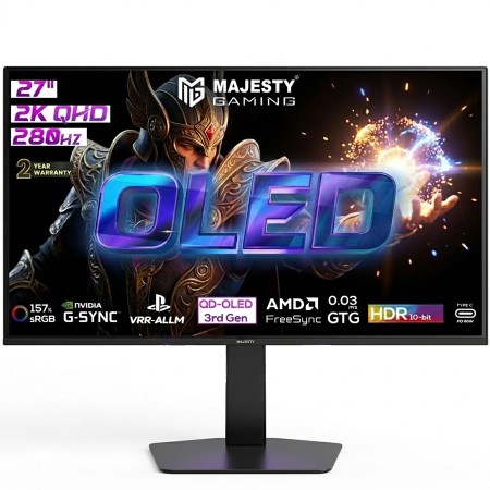 MAJESTY 27" 2K QHD 280Hz QD-OLED 0.03ms Gaming Monitor - HDMI 2.1 - G-Sync - FreeSync MAJESTY 27" 2K QHD 280Hz QD-OLED 0.03ms Gaming Monitor - HDMI 2.1 - G-Sync - FreeSync