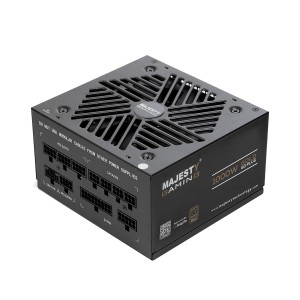 مزود الطاقة MAJESTY MPS1000-G01, بقدرة 1000 واط, شهادة كفاءة 80 PLUS Gold, تصميم معياري بالكامل Fully Modular, متوافق مع معيار ATX 3.1, دعم PCIe 5, مروحة تبريد هادئة - أسود