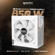 مزود طاقة MAJESTY MPS850-B01 بقدرة تصل إلى 850 واط، حاصل على شهادة 80 PLUS Bronze، بتصميم معياري كامل (Fully Modular)، يدعم معيار ATX 3.1 - ابيض