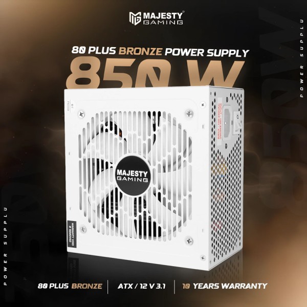 مزود طاقة MAJESTY MPS850-B01 بقدرة تصل إلى 850 واط، حاصل على شهادة 80 PLUS Bronze، بتصميم معياري كامل (Fully Modular)، يدعم معيار ATX 3.1 - ابيض مزود طاقة MAJESTY MPS850-B01 بقدرة تصل إلى 850 واط، حاصل على شهادة 80 PLUS Bronze، بتصميم معياري كامل (Fully Modular)، يدعم معيار ATX 3.1 - ابيض