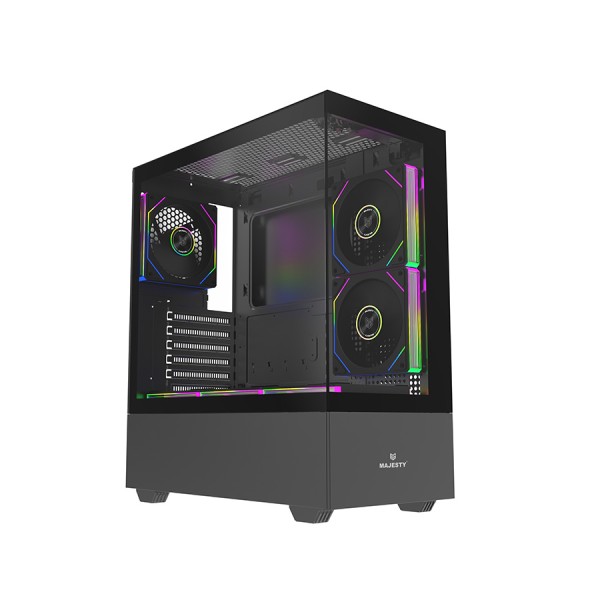 MAJESTY RAAD 203 ATX mid-tower case, Tempered glass panels, 6 × ARGB fans, ATX PSU, easy installation - BLACK