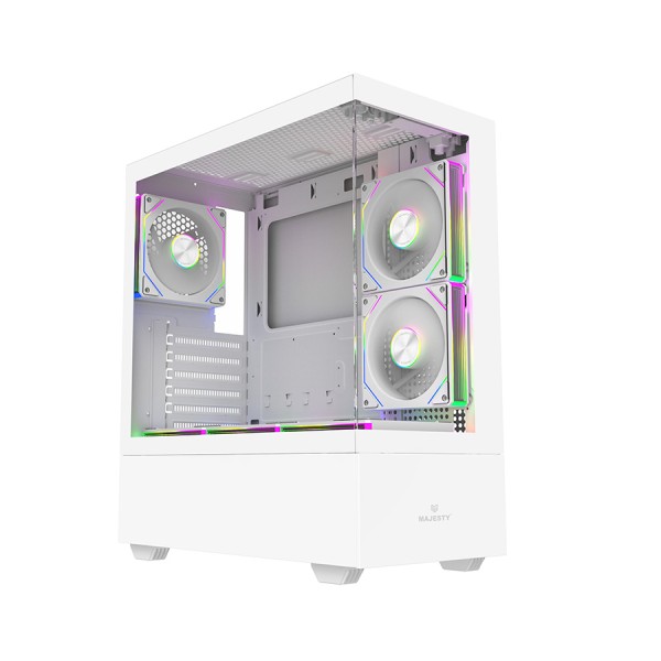 MAJESTY RAAD 203 ATX mid-tower case, Tempered glass panels, 6 × ARGB fans, ATX PSU, easy installation - WHITE