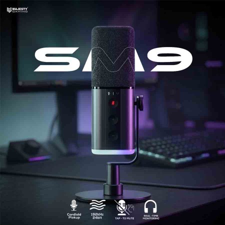 Majesty SM9 USB-C & XLR Microphone - 192kHz/24Bit - Cardioid - RGB - Black