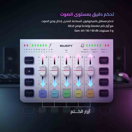 منصة صوتية ماجستي USB - مكسر صوت احترافي - إضاءة RGB - تسجيل 24Bit - أبيض منصة صوتية ماجستي USB - مكسر صوت احترافي - إضاءة RGB - تسجيل 24Bit - أبيض