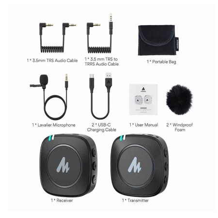 Maono WM820 A2 Wireless Microphone System - 2.4GHz Dual-Channel Setup