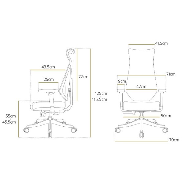 كرسي العاب احترافي MARSRHINO Wind One، تصميم شبكي مرن (Elastic Mesh)، نظام قفل من 5 وضعيات، إمالة المقعد من 100 إلى 125 درجة - اسود - MR-CH-WINO-B