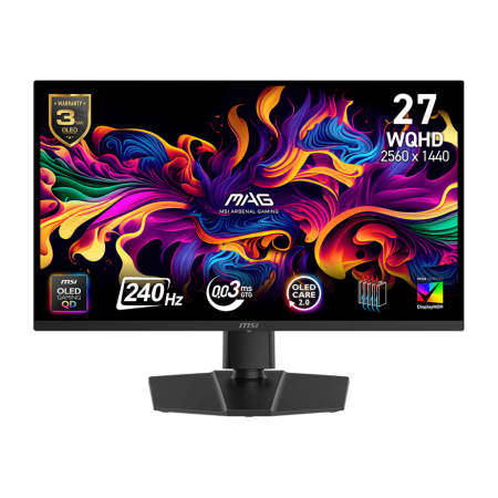 شاشة قيمنق للألعاب إم إس آي MSI MAG مقاس 27" - دقة 2K WQHD - لوحة QD-OLED - تردد 240Hz - 0.03ms