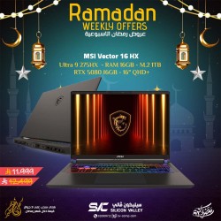 عروض رمضان لابتوب الألعاب MSI Vector، شاشة 16 بوصة QHD+ IPS تحديث 240Hz، Intel Ultra 9 275HX، 16GB DDR5، بطاقة رسومية RTX 5080 بسعة 16GB، تخزين 1TB NVMe ، نظام Windows 11 – رمادي