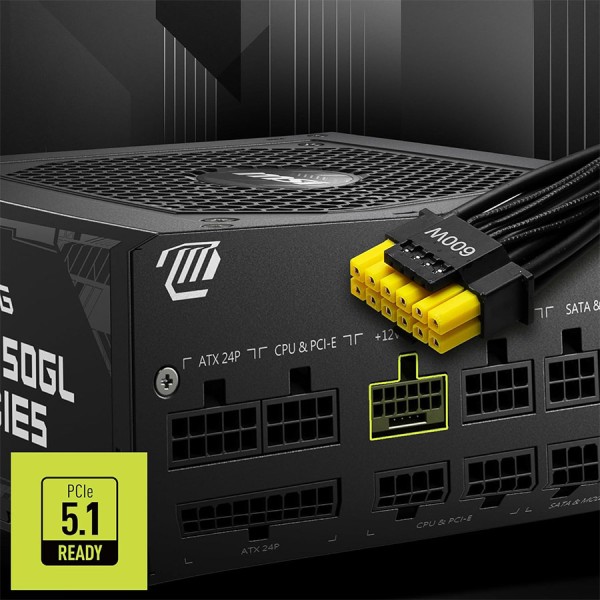 مزود الطاقة MSI MAG A850GL PCIe5, قدرة 850 واط, تصميم Fully Modular لتنظيم الكابلات, كفاءة 80+ Gold, متوافق مع معيار ATX 3.1,  مروحة هادئة - أسود