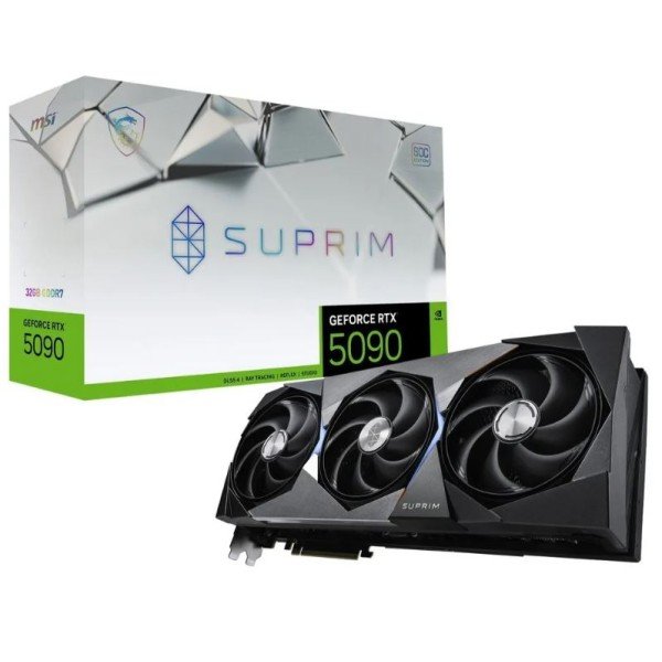 بطاقة رسومية من MSI RTX 5090 SUPRIM SOC , ب 32GB GDDR7, نظام تبريد Hyper Frozr ثلاثي المراوح , PCI Express 5.0, دعم تقنيات DLSS 4 والذكاء الاصطناعي و تتبع الاشعة - أسود