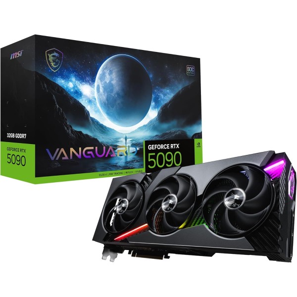 بطاقة رسومية من MSI RTX 5090 VANGUARD SOC , ب 32GB GDDR7, نظام تبريد Hyper Frozr ثلاثي المراوح , PCI Express 5.0, دعم تقنيات DLSS 4 والذكاء الاصطناعي و تتبع الاشعة - أسود