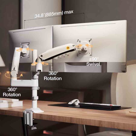 NORTH BAYOU H180-W Dual Monitor Mount - 22-35" - Gas Spring - 2-12kg - White NORTH BAYOU H180-W Dual Monitor Mount - 22-35" - Gas Spring - 2-12kg - White