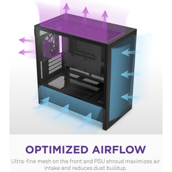 صندوق ألعاب NZXT H3 FLOW أسود| Mid Tower بتدفق هواء عالي وزجاج مقوى