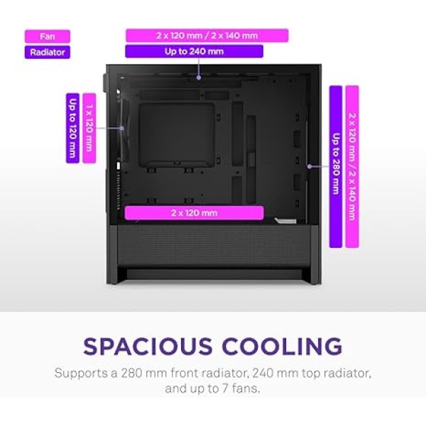 صندوق ألعاب NZXT H3 FLOW أسود| Mid Tower بتدفق هواء عالي وزجاج مقوى