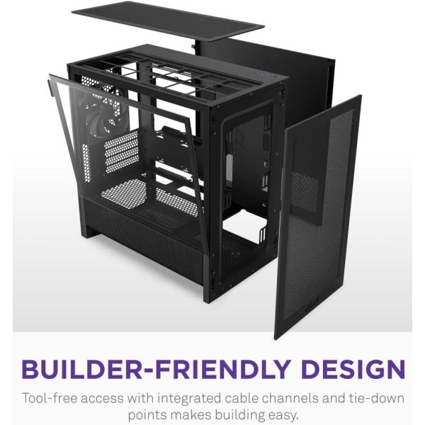 صندوق ألعاب NZXT H3 FLOW أسود| Mid Tower بتدفق هواء عالي وزجاج مقوى