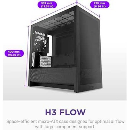 صندوق ألعاب NZXT H3 FLOW أسود| Mid Tower بتدفق هواء عالي وزجاج مقوى