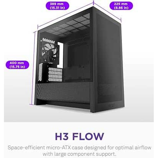 صندوق ألعاب NZXT H3 FLOW أسود| Mid Tower بتدفق هواء عالي وزجاج مقوى