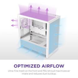 Gaming Case NZXT H3 FLOW White  Mid Tower with High Airflow, ARGB Lighting & Tempered Glass