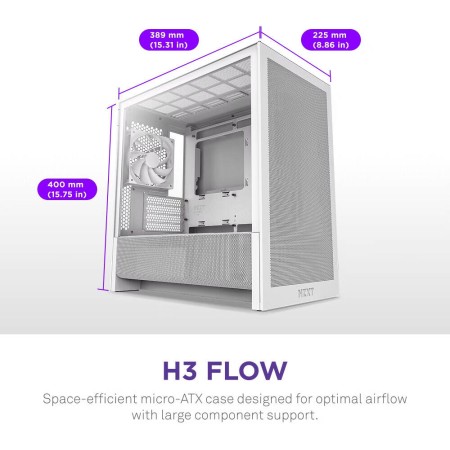 NZXT H3 Flow RGB Case - High Airflow - ARGB Lighting - Temp Glass - White