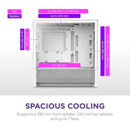NZXT H3 Flow RGB Case - High Airflow - ARGB Lighting - Temp Glass - White
