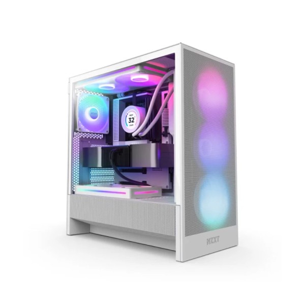 Gaming Case NZXT H5 FLOW RGB White   Mid Tower with High Airflow & ARGB Lighting