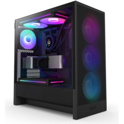 صندوق احترافي NZXT H5 Flow ار جي بي , واجهة أمامية شبكية, دعم منافذ USB-C، USB-A أمامية , 4 مراوح داخلية  - أسود