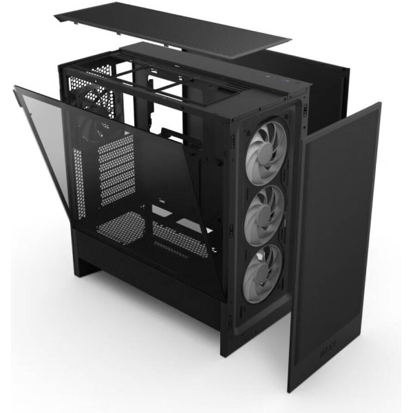 صندوق احترافي NZXT H5 Flow ار جي بي , واجهة أمامية شبكية, دعم منافذ USB-C، USB-A أمامية , 4 مراوح داخلية  - أسود