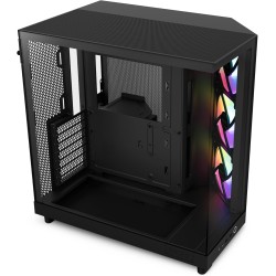 صندوق احترافي NZXT H6 Flow RGB , تصميم Dual-Chamber, دعم منافذ امامية USB Type-C, يدعم 3 مراوح مضيئة داخلية - أسود