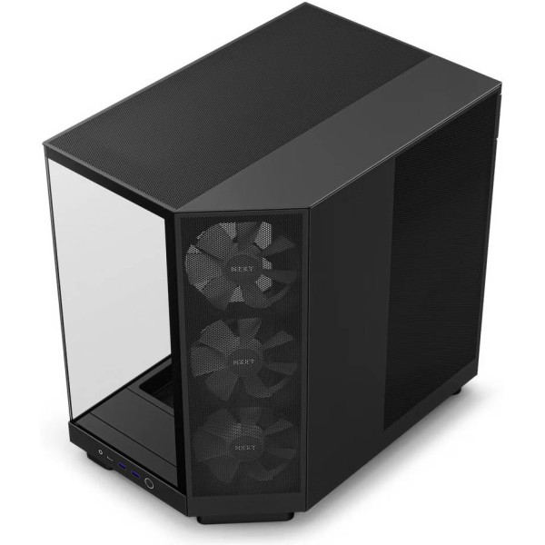 صندوق احترافي NZXT H6 Flow RGB , تصميم Dual-Chamber, دعم منافذ امامية USB Type-C, يدعم 3 مراوح مضيئة داخلية - أسود