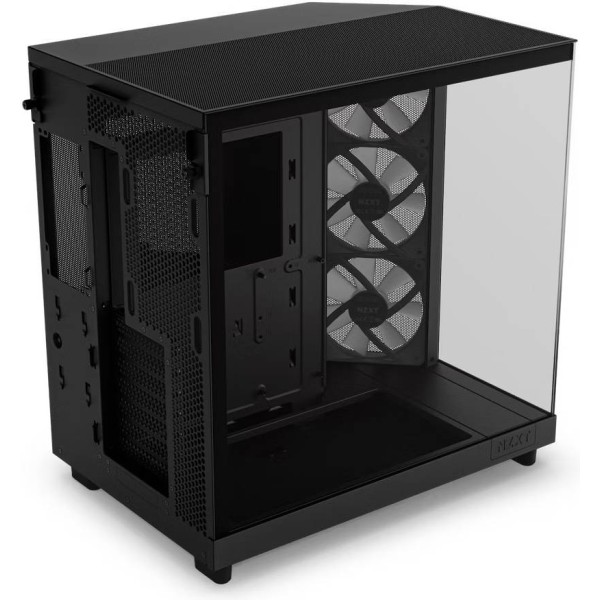 صندوق احترافي NZXT H6 Flow RGB , تصميم Dual-Chamber, دعم منافذ امامية USB Type-C, يدعم 3 مراوح مضيئة داخلية - أسود