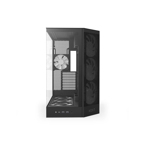 صندوق احترافي NZXT H9 Flow ار جي بي بلس , تصميم Dual-Chamber, دعم اللوحات الأم ذات التوصيل الخلفي, 7 مراوح مضية داخلية - أسود
